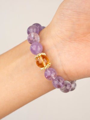 SENLLY Amethyst Radiance - Beaded Stretch Bracelet with Amethyst & Citrine Accent, Handmade Natural Stone Jewelry for Calm, Clarity & Positive Energy