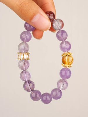 SENLLY Amethyst Radiance - Beaded Stretch Bracelet with Amethyst & Citrine Accent, Handmade Natural Stone Jewelry for Calm, Clarity & Positive Energy