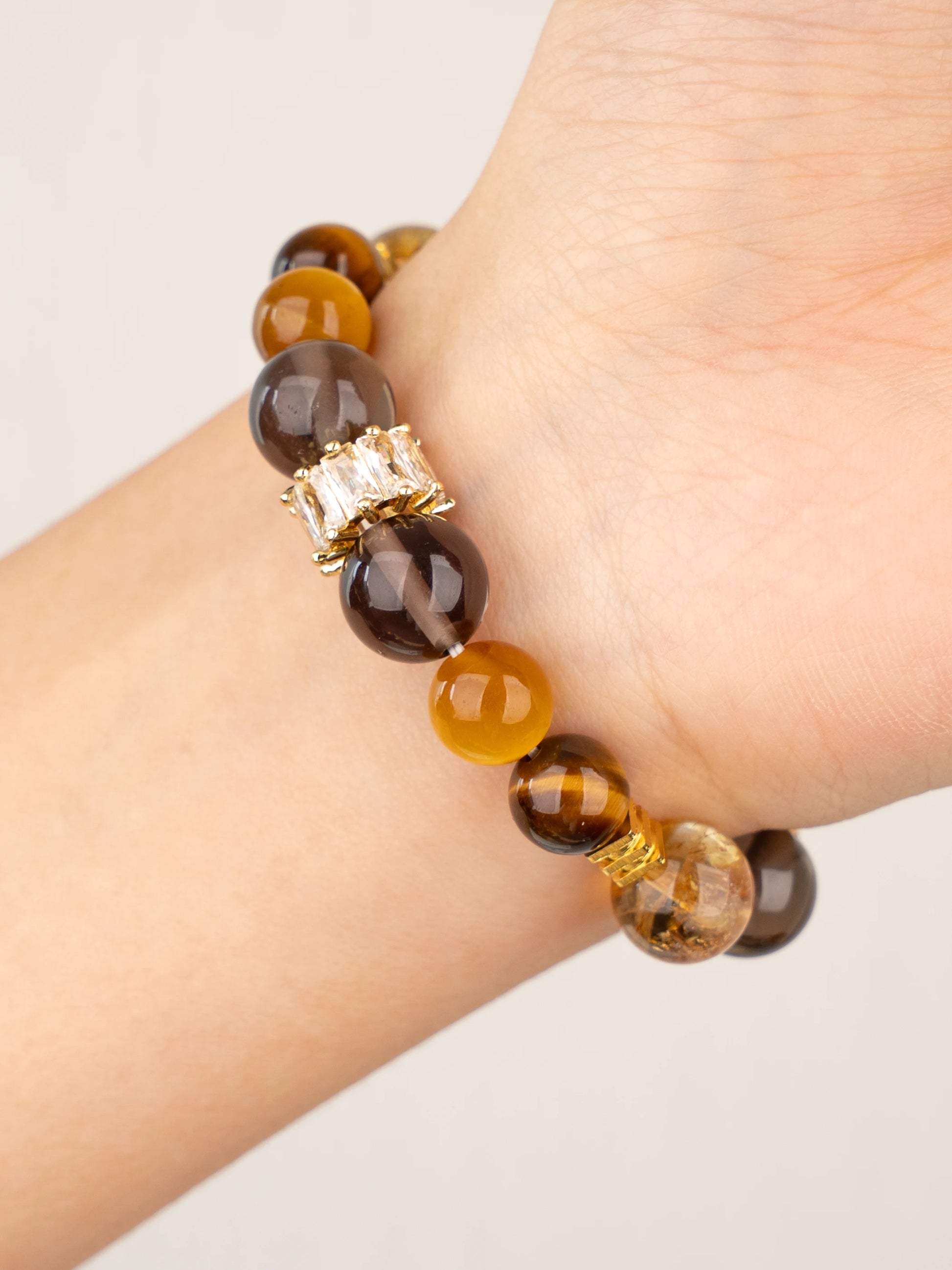 SENLLY Golden Ember Harmony - Smoky Quartz, Citrine & Tiger Eye Beaded Bracelet, Handcrafted Natural Stone Jewelry for Warmth, Confidence & Balanced Energy