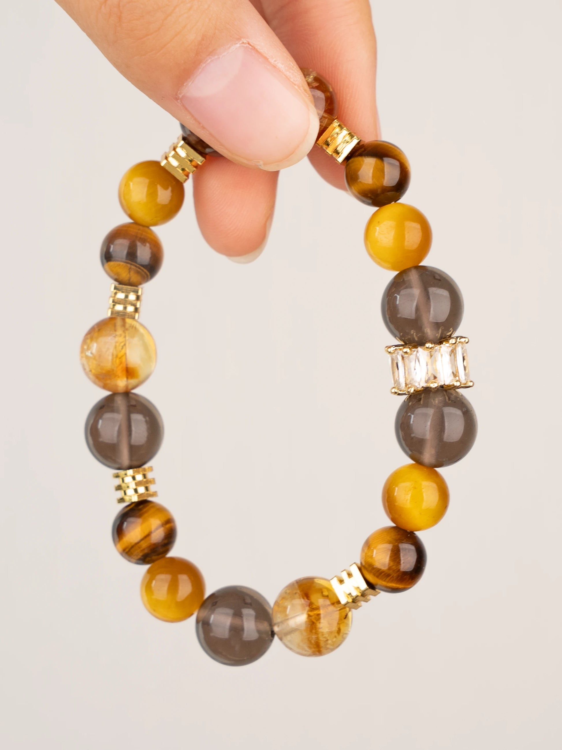 SENLLY Golden Ember Harmony - Smoky Quartz, Citrine & Tiger Eye Beaded Bracelet, Handcrafted Natural Stone Jewelry for Warmth, Confidence & Balanced Energy