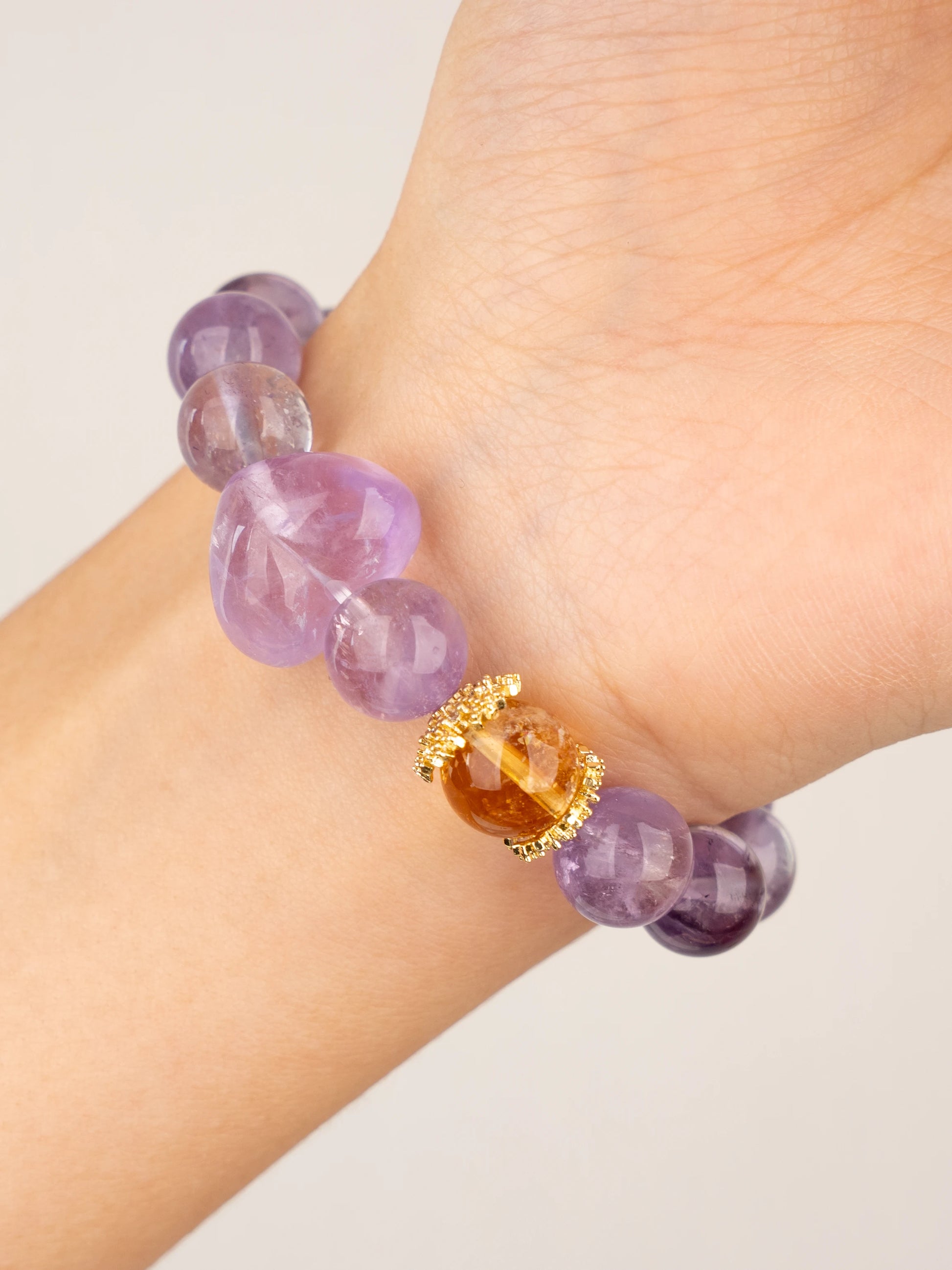 SENLLY Lavender Glow - Beaded Stretch Bracelet with Amethyst & Citrine, Handcrafted Natural Stone Jewelry for Calm, Clarity & Positivity