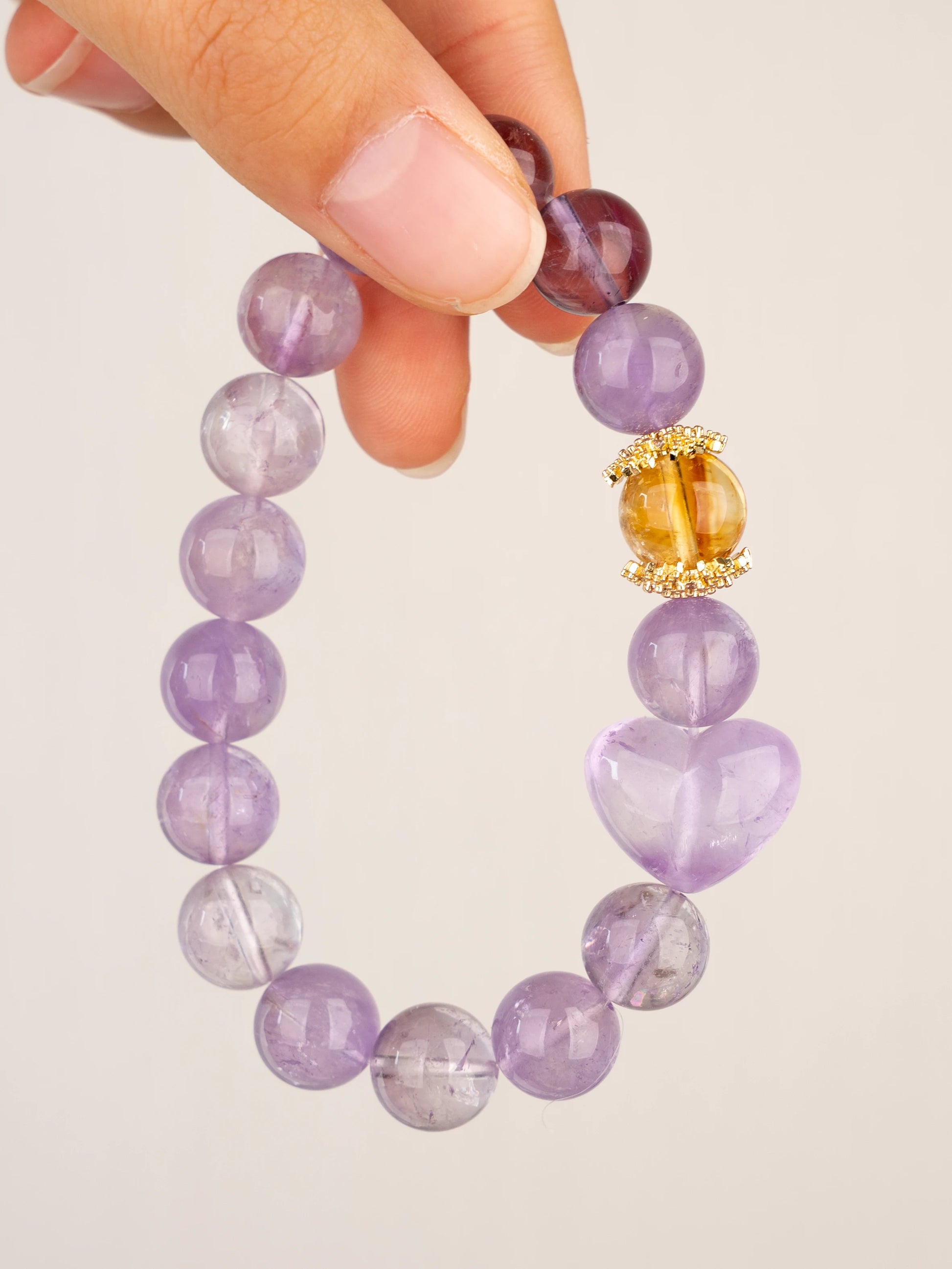 SENLLY Lavender Glow - Beaded Stretch Bracelet with Amethyst & Citrine, Handcrafted Natural Stone Jewelry for Calm, Clarity & Positivity
