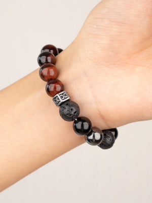 SENLLY Ember Strength - Beaded Stretch Bracelet with Red Tiger Eye, Black Agate & Natural Hematite, Handcrafted Natural Stone Jewelry for Grounding, Focus & Balance