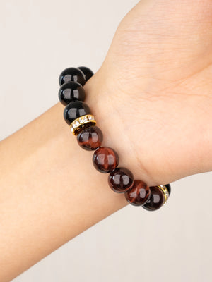 SENLLY Ember Guardian - Beaded Stretch Bracelet with Black Agate & Red Tiger Eye, Handmade Natural Stone Jewelry for Strength, Balance & Focus