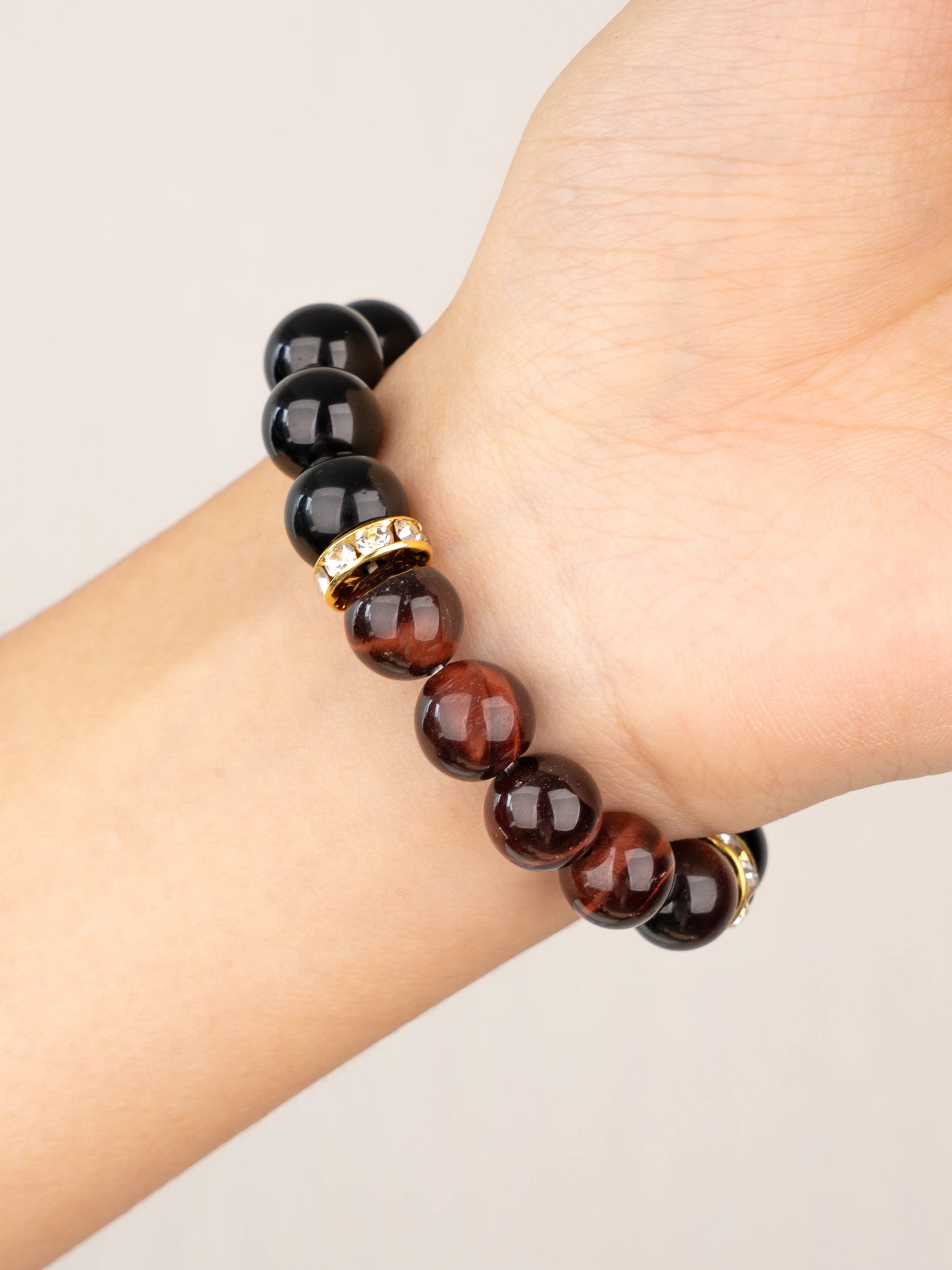 SENLLY Ember Guardian - Beaded Stretch Bracelet with Black Agate & Red Tiger Eye, Handmade Natural Stone Jewelry for Strength, Balance & Focus