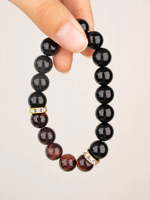 SENLLY Ember Guardian - Beaded Stretch Bracelet with Black Agate & Red Tiger Eye, Handmade Natural Stone Jewelry for Strength, Balance & Focus