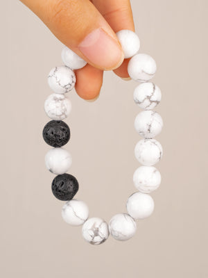 SENLLY Arctic Calm - Beaded Stretch Bracelet with Howlite & Lava Rock, Handcrafted Natural Stone Jewelry for Peace, Clarity & Grounding