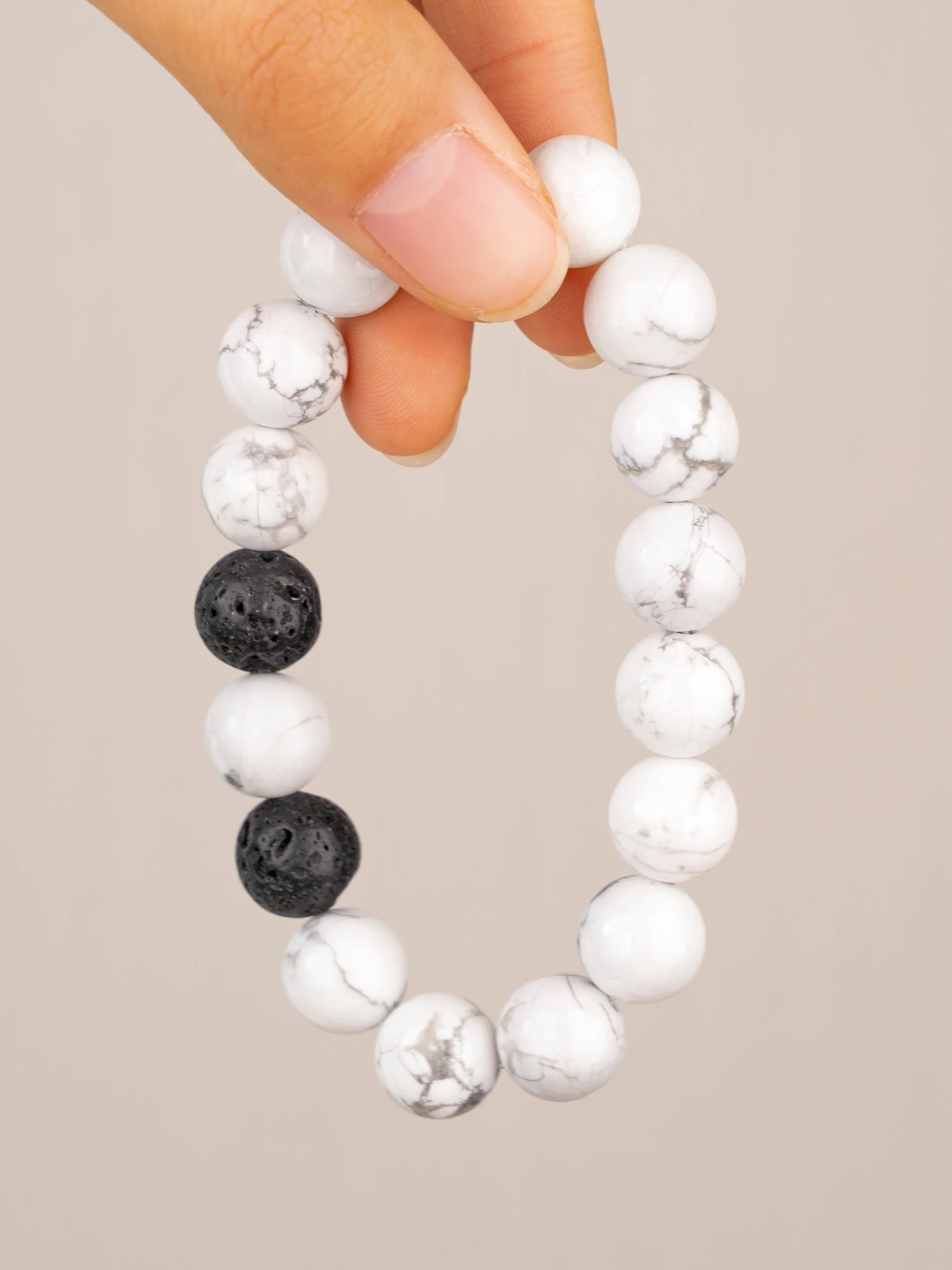 SENLLY Arctic Calm - Beaded Stretch Bracelet with Howlite & Lava Rock, Handcrafted Natural Stone Jewelry for Peace, Clarity & Grounding