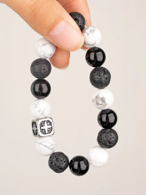 SENLLY Midnight Balance - Beaded Stretch Bracelet with Lava Rock, Howlite & White Agate, Handcrafted Natural Stone Jewelry for Grounding, Clarity & Calm