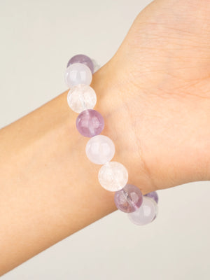 SENLLY Soft Clarity - Beaded Stretch Bracelet with Lavender Amethyst, Azeztulite & White Agate, Handcrafted Natural Stone Jewelry for Calm, Balance & Clarity