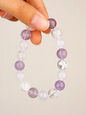 SENLLY Soft Clarity - Beaded Stretch Bracelet with Lavender Amethyst, Azeztulite & White Agate, Handcrafted Natural Stone Jewelry for Calm, Balance & Clarity