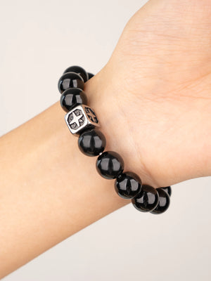 SENLLY Midnight Clarity - Beaded Stretch Bracelet with Black Agate, Handcrafted Natural Stone Jewelry for Grounding, Balance & Focus