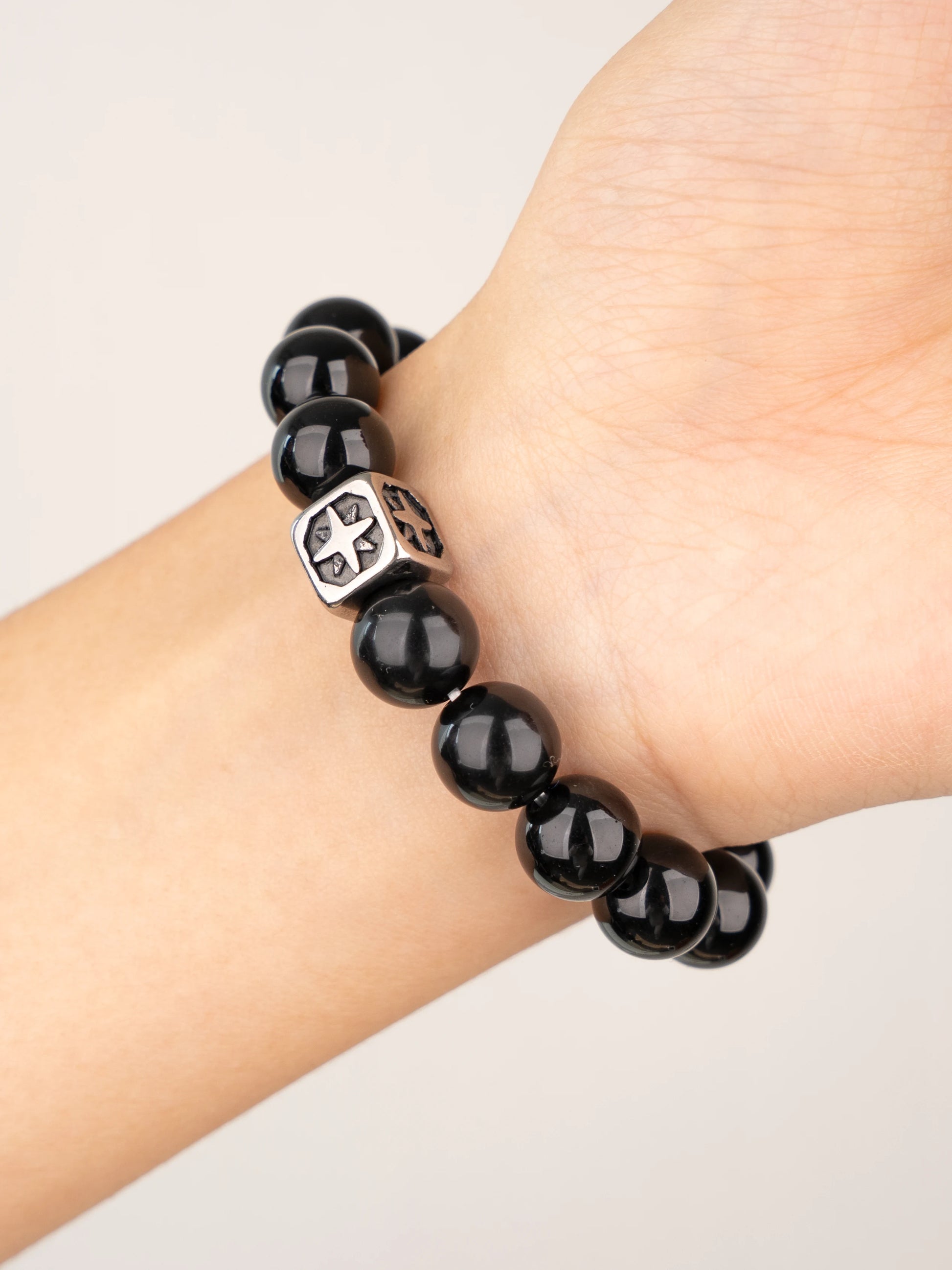 SENLLY Midnight Clarity - Beaded Stretch Bracelet with Black Agate, Handcrafted Natural Stone Jewelry for Grounding, Balance & Focus