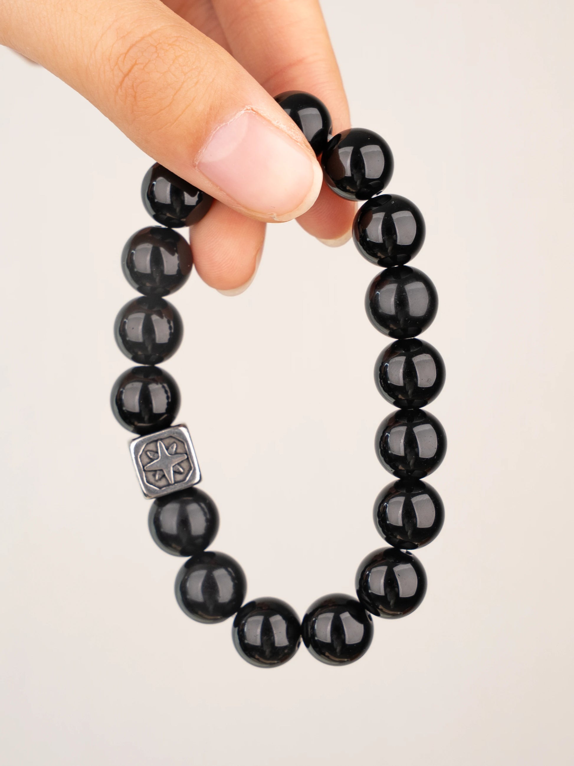 SENLLY Midnight Clarity - Beaded Stretch Bracelet with Black Agate, Handcrafted Natural Stone Jewelry for Grounding, Balance & Focus