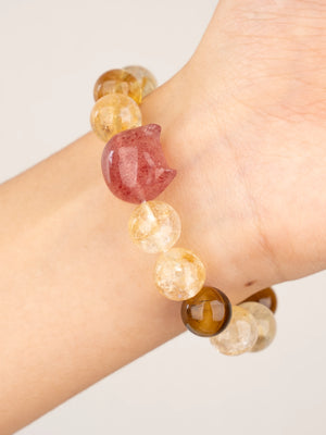 SENLLY Golden Blossom - Beaded Stretch Bracelet with Strawberry Quartz, Citrine & Tiger Eye, Handcrafted Natural Stone Jewelry for Confidence, Warmth & Balance