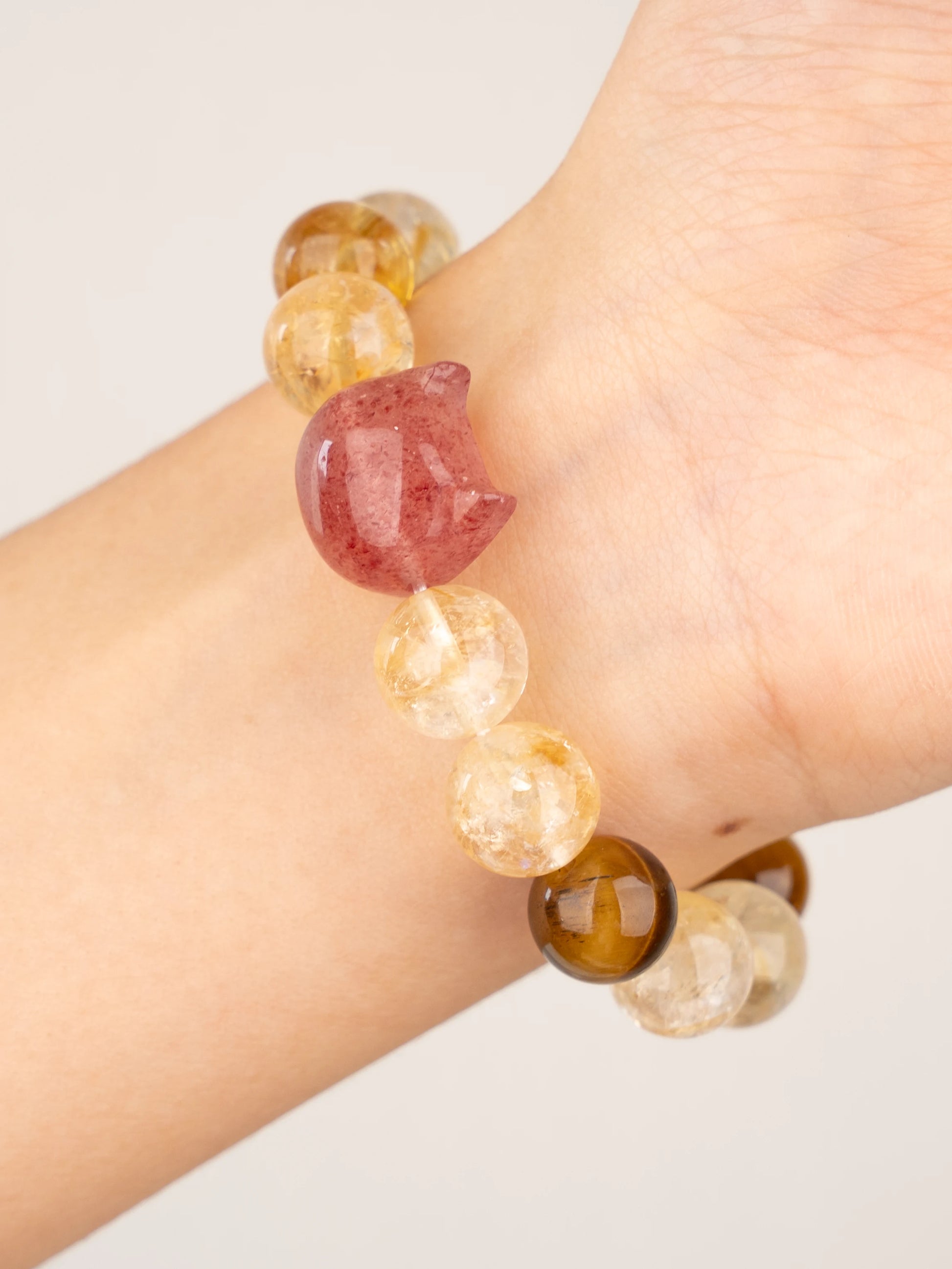 SENLLY Golden Blossom - Beaded Stretch Bracelet with Strawberry Quartz, Citrine & Tiger Eye, Handcrafted Natural Stone Jewelry for Confidence, Warmth & Balance
