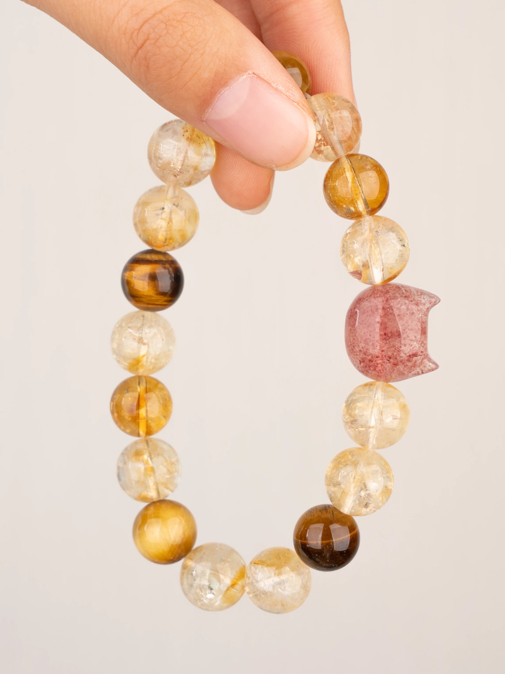 SENLLY Golden Blossom - Beaded Stretch Bracelet with Strawberry Quartz, Citrine & Tiger Eye, Handcrafted Natural Stone Jewelry for Confidence, Warmth & Balance