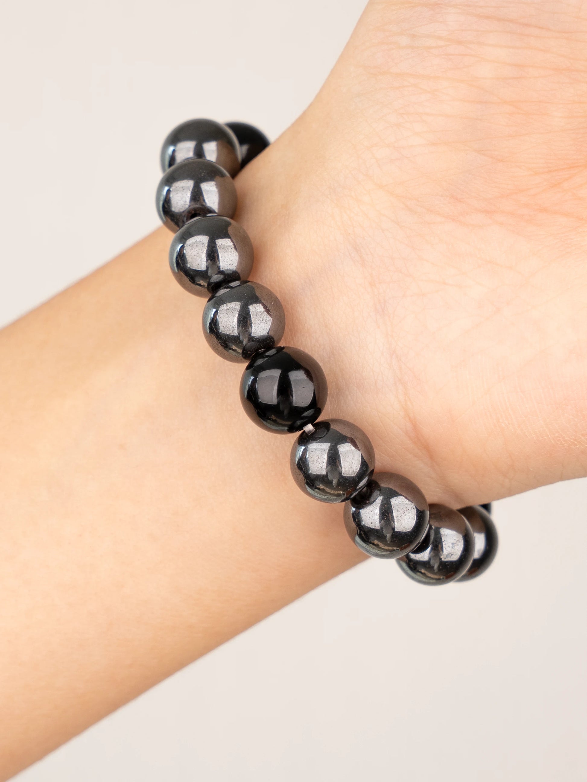 SENLLY Steel Serenity - Beaded Stretch Bracelet with Natural Hematite & Black Agate, Handcrafted Natural Stone Jewelry for Focus, Balance & Grounding