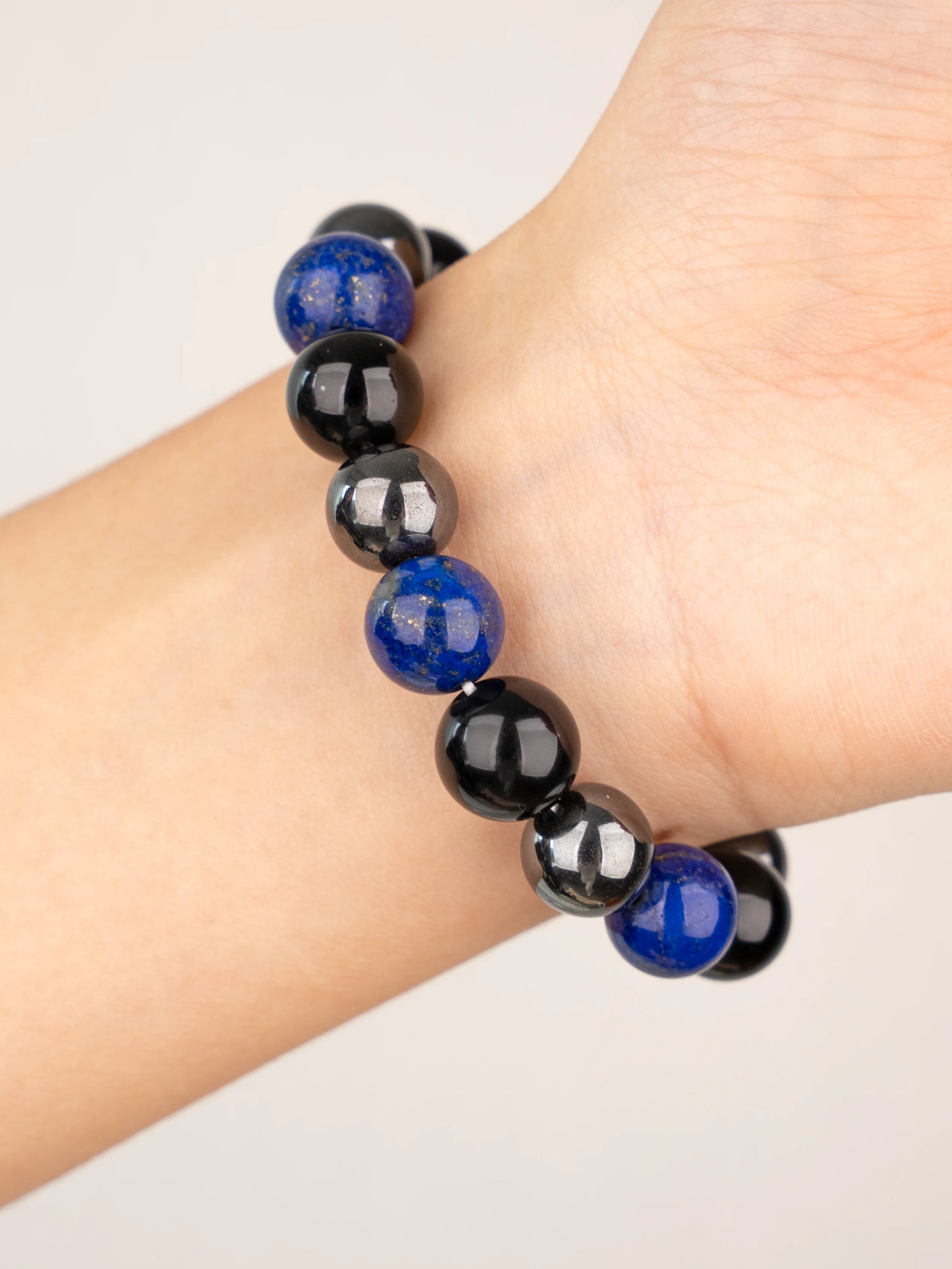 SENLLY Midnight Balance - Beaded Stretch Bracelet with Lapis Lazuli, Black Agate & Hematite, Handcrafted Natural Stone Jewelry for Calm, Clarity & Grounding