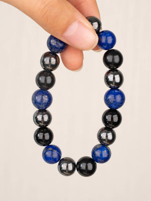SENLLY Midnight Balance - Beaded Stretch Bracelet with Lapis Lazuli, Black Agate & Hematite, Handcrafted Natural Stone Jewelry for Calm, Clarity & Grounding