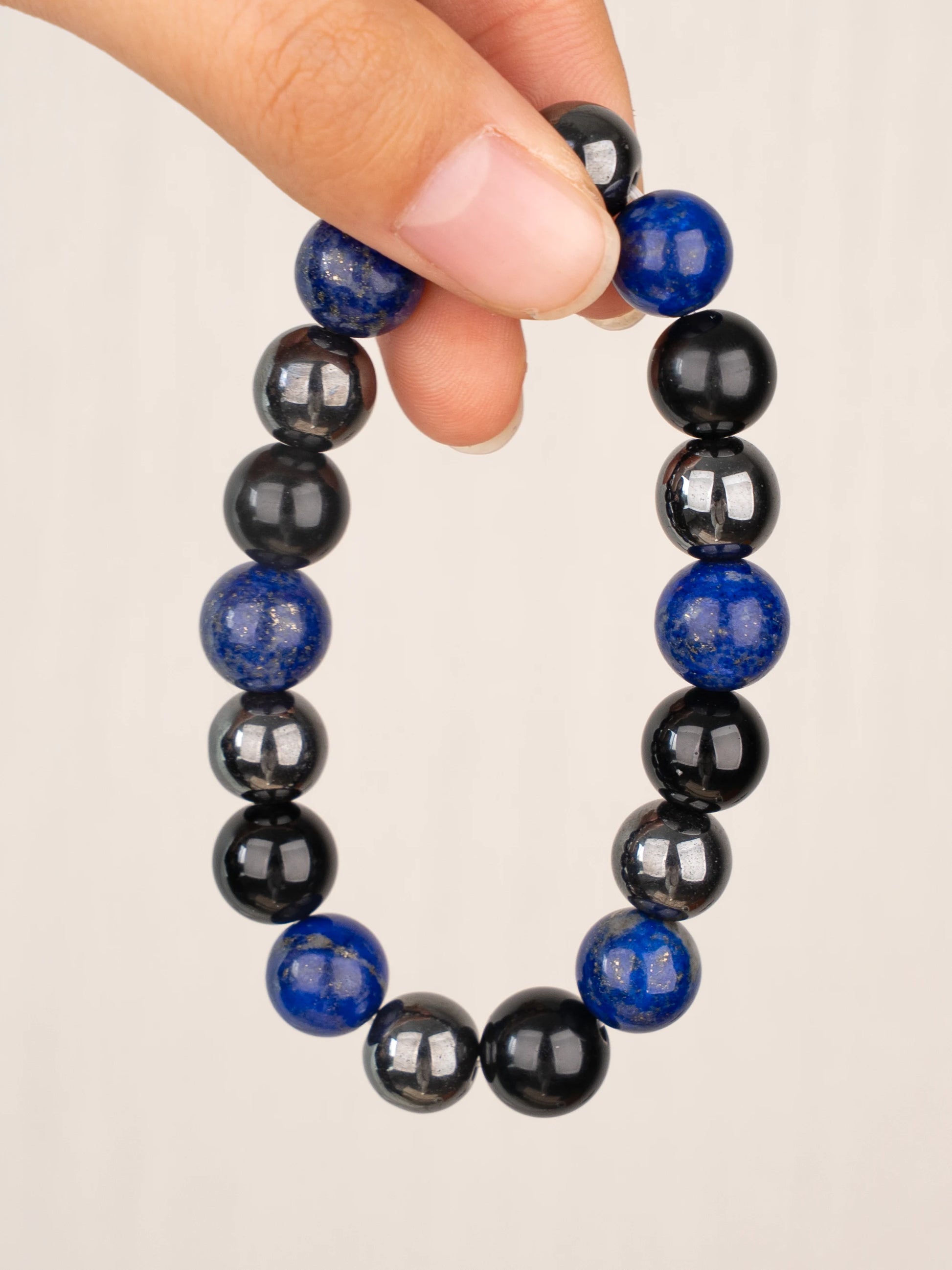 SENLLY Midnight Balance - Beaded Stretch Bracelet with Lapis Lazuli, Black Agate & Hematite, Handcrafted Natural Stone Jewelry for Calm, Clarity & Grounding