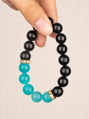 SENLLY Aqua Balance - Beaded Stretch Bracelet with Black Agate & Amazonite, Handmade Natural Stone Jewelry for Calm, Clarity & Emotional Balance