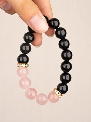 SENLLY Soft Harmony - Beaded Stretch Bracelet with Black Agate & Rose Quartz, Handmade Natural Stone Jewelry for Balance, Calm & Emotional Clarity