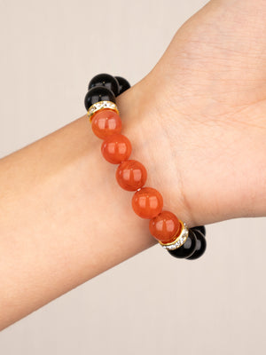 SENLLY Ember Vitality - Beaded Stretch Bracelet with Black Agate & South Red Agate, Handmade Natural Stone Jewelry for Strength, Energy & Balance