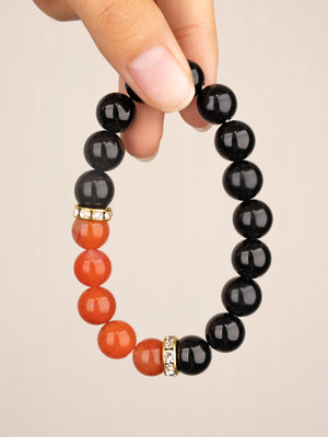 SENLLY Ember Vitality - Beaded Stretch Bracelet with Black Agate & South Red Agate, Handmade Natural Stone Jewelry for Strength, Energy & Balance
