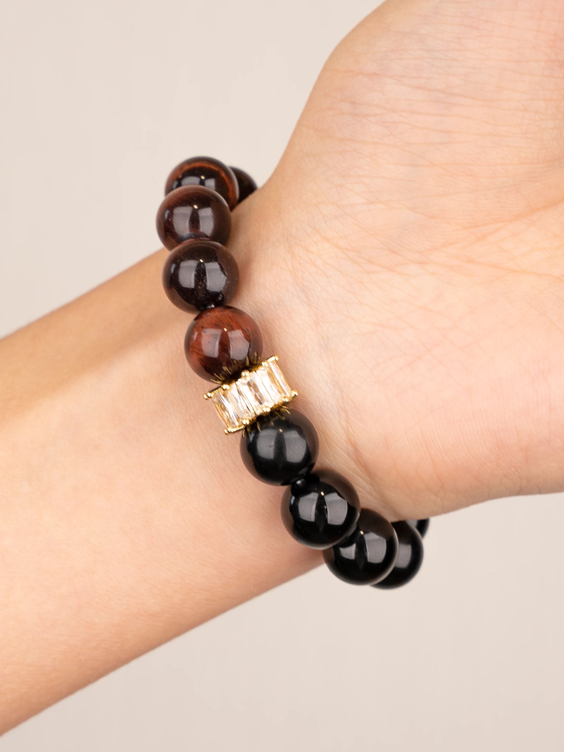 SENLLY Ember Focus Guard - Beaded Stretch Bracelet with Red Tiger Eye & Black Agate, Handmade Natural Stone Jewelry for Confidence, Strength & Grounding