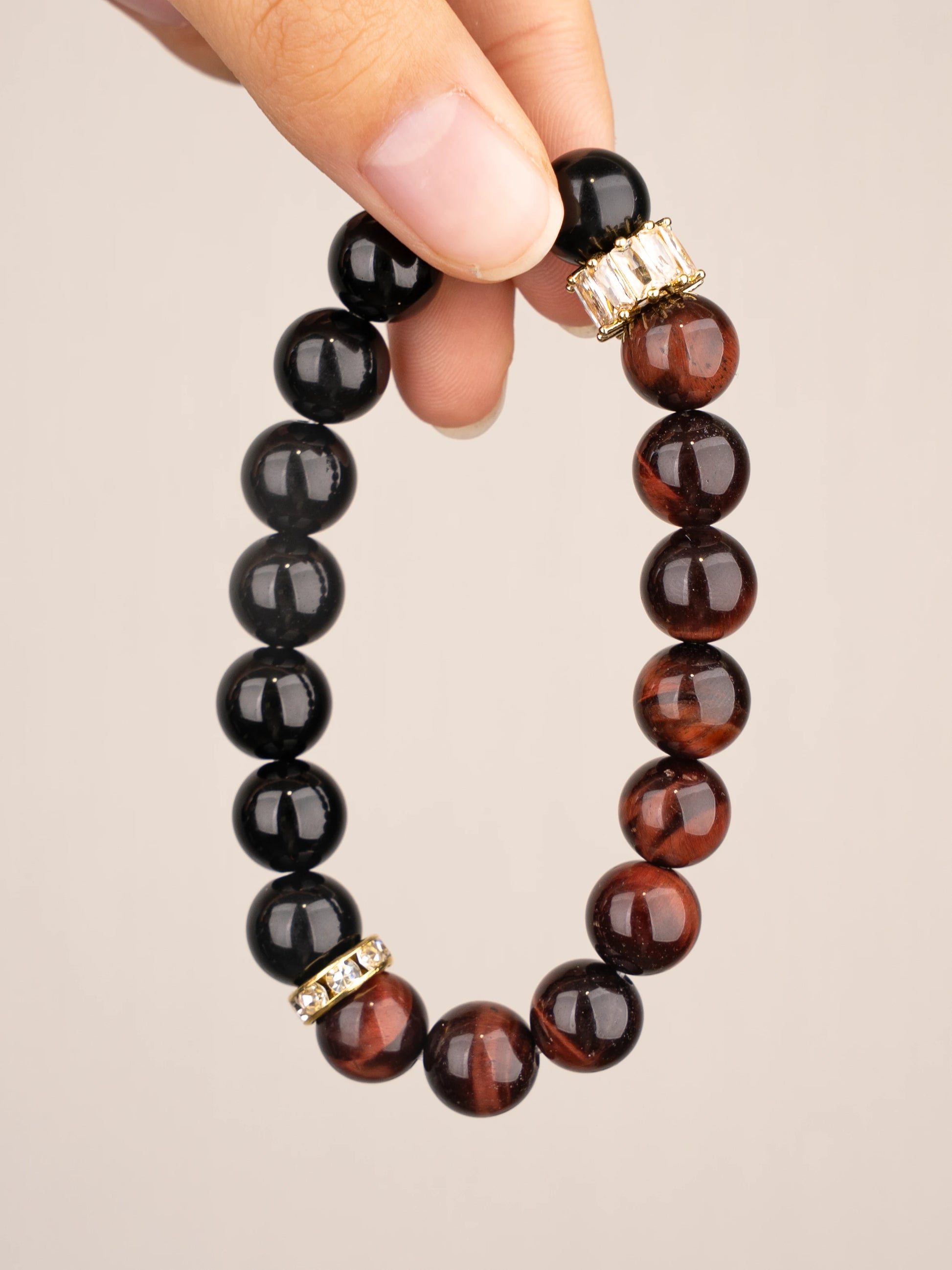 SENLLY Ember Focus Guard - Beaded Stretch Bracelet with Red Tiger Eye & Black Agate, Handmade Natural Stone Jewelry for Confidence, Strength & Grounding