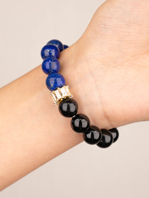 SENLLY Royal Insight Balance - Beaded Stretch Bracelet with Lapis Lazuli & Black Agate, Handmade Natural Stone Jewelry for Wisdom, Protection & Grounding
