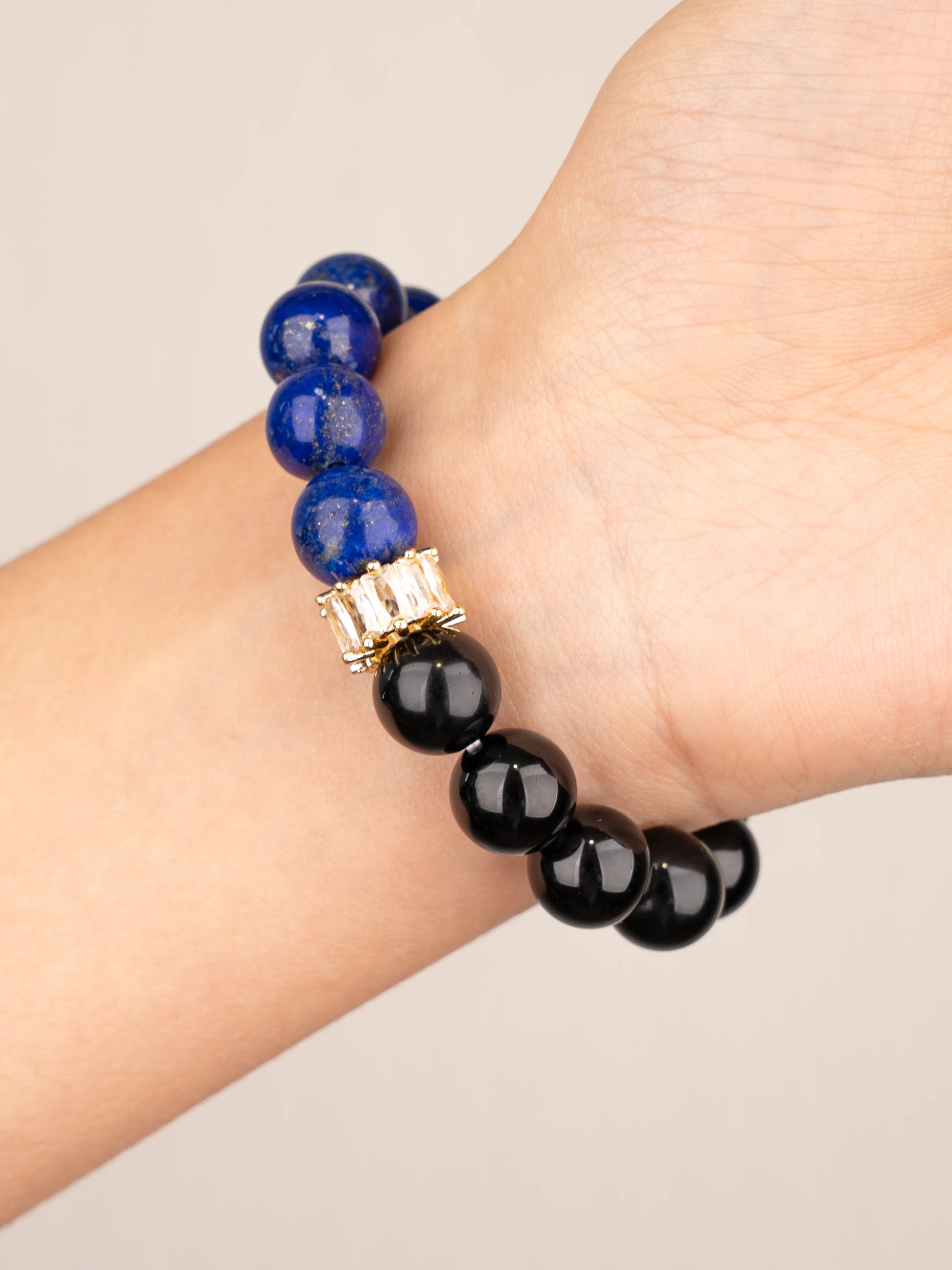 SENLLY Royal Insight Balance - Beaded Stretch Bracelet with Lapis Lazuli & Black Agate, Handmade Natural Stone Jewelry for Wisdom, Protection & Grounding