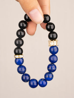 SENLLY Royal Insight Balance - Beaded Stretch Bracelet with Lapis Lazuli & Black Agate, Handmade Natural Stone Jewelry for Wisdom, Protection & Grounding