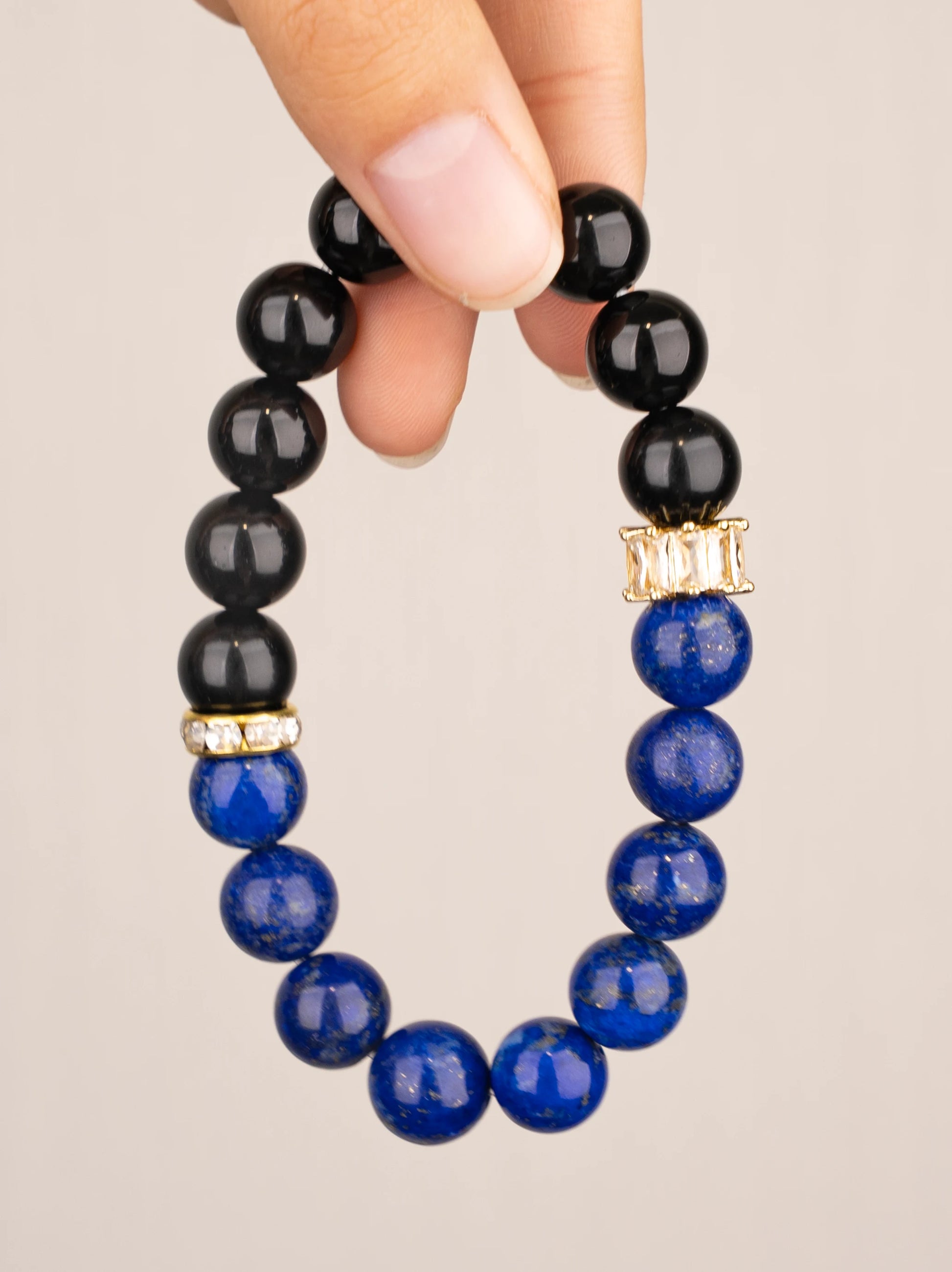 SENLLY Royal Insight Balance - Beaded Stretch Bracelet with Lapis Lazuli & Black Agate, Handmade Natural Stone Jewelry for Wisdom, Protection & Grounding
