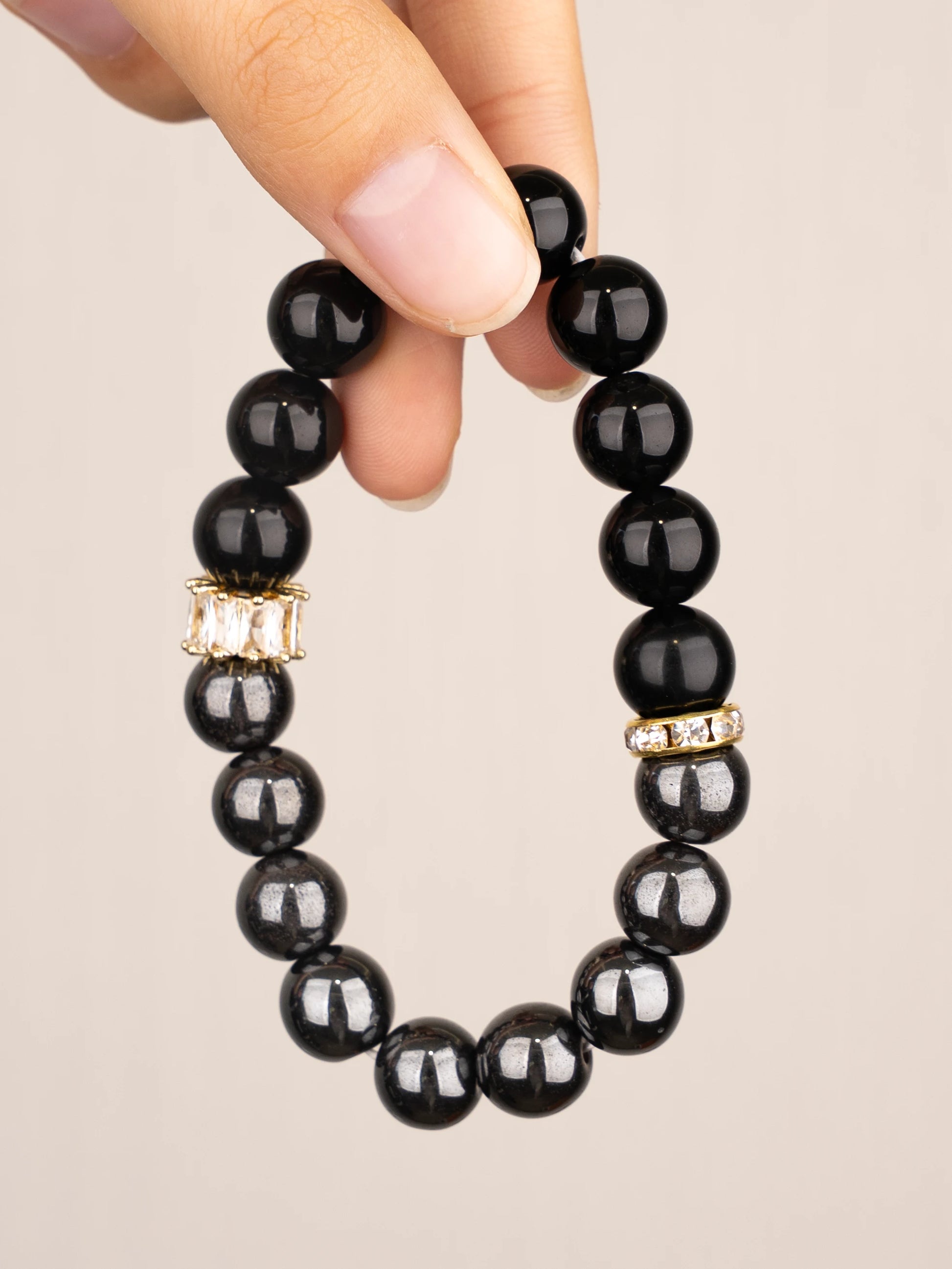 SENLLY Ironbound Focus - Beaded Stretch Bracelet with Hematite & Black Agate, Handmade Natural Stone Jewelry for Strength, Clarity & Grounded Confidence