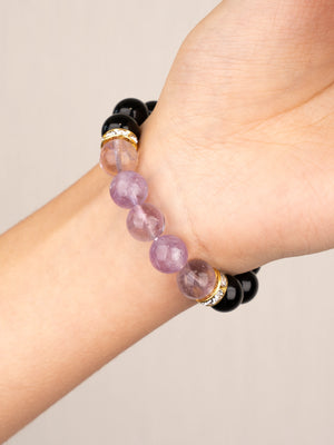 SENLLY Lavender Clarity - Beaded Stretch Bracelet with Black Agate & Lavender Amethyst, Handmade Natural Stone Jewelry for Calm, Focus & Emotional Balance