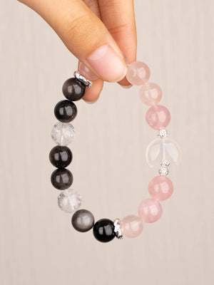 SENLLY Moonlit Affection - Natural Rose Quartz, Silver Obsidian & Azeztulite Beaded Bracelet, Handcrafted Natural Stone Jewelry for Harmony, Clarity & Emotional Balance