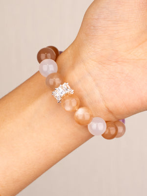 SENLLY Golden Dawn - Beaded Stretch Bracelet with Natural Sunstone, Kunzite & White Agate, Handcrafted Natural Stone Jewelry for Warmth, Joy & Emotional Balance