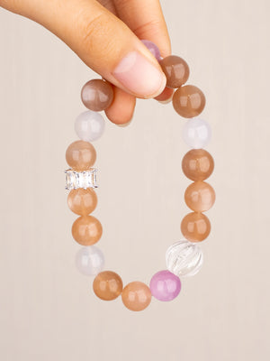 SENLLY Golden Dawn - Beaded Stretch Bracelet with Natural Sunstone, Kunzite & White Agate, Handcrafted Natural Stone Jewelry for Warmth, Joy & Emotional Balance