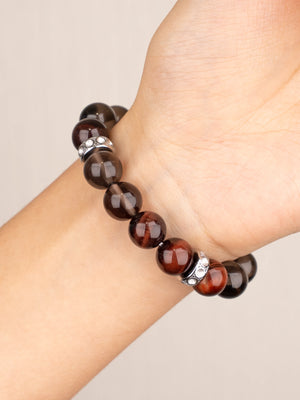SENLLY Ember Resolve - Natural Red Tiger Eye & Smoky Quartz Beaded Bracelet, Handcrafted Natural Stone Jewelry for Strength, Focus & Grounding