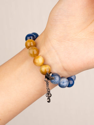 SENLLY Solar Current - Beaded Stretch Bracelet with Natural Kyanite & Gold Tiger Eye, Handcrafted Natural Stone Jewelry for Strength, Focus & Vitality