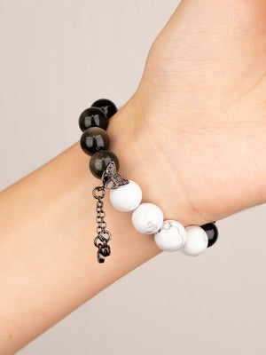 SENLLY Shadow Marble - Beaded Stretch Bracelet with Natural Howlite & Gold Obsidian, Handcrafted Natural Stone Jewelry for Balance, Protection & Grounding