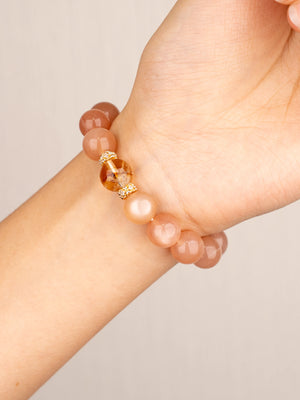 SENLLY Golden Sunrise Glow - Beaded Bracelet with Natural Sunstone, Citrine & White Agate, Handcrafted Natural Stone Jewelry for Warmth, Joy & Bright Energy