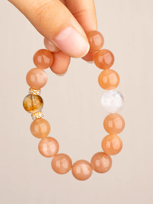 SENLLY Golden Sunrise Glow - Beaded Bracelet with Natural Sunstone, Citrine & White Agate, Handcrafted Natural Stone Jewelry for Warmth, Joy & Bright Energy