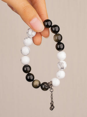 SENLLY Shadow Marble - Beaded Stretch Bracelet with Natural Howlite & Gold Obsidian, Handcrafted Natural Stone Jewelry for Balance, Protection & Grounding