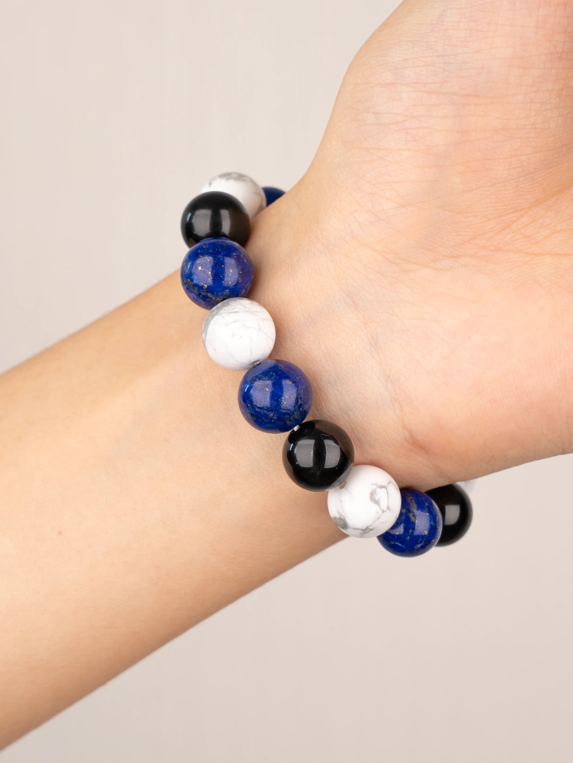 SENLLY Royal Balance - Lapis Lazuli, Howlite & Black Agate Beaded Bracelet, Handmade Natural Stone Jewelry for Insight, Calm & Stability