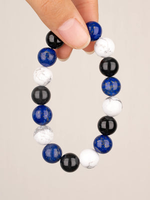 SENLLY Royal Balance - Lapis Lazuli, Howlite & Black Agate Beaded Bracelet, Handmade Natural Stone Jewelry for Insight, Calm & Stability