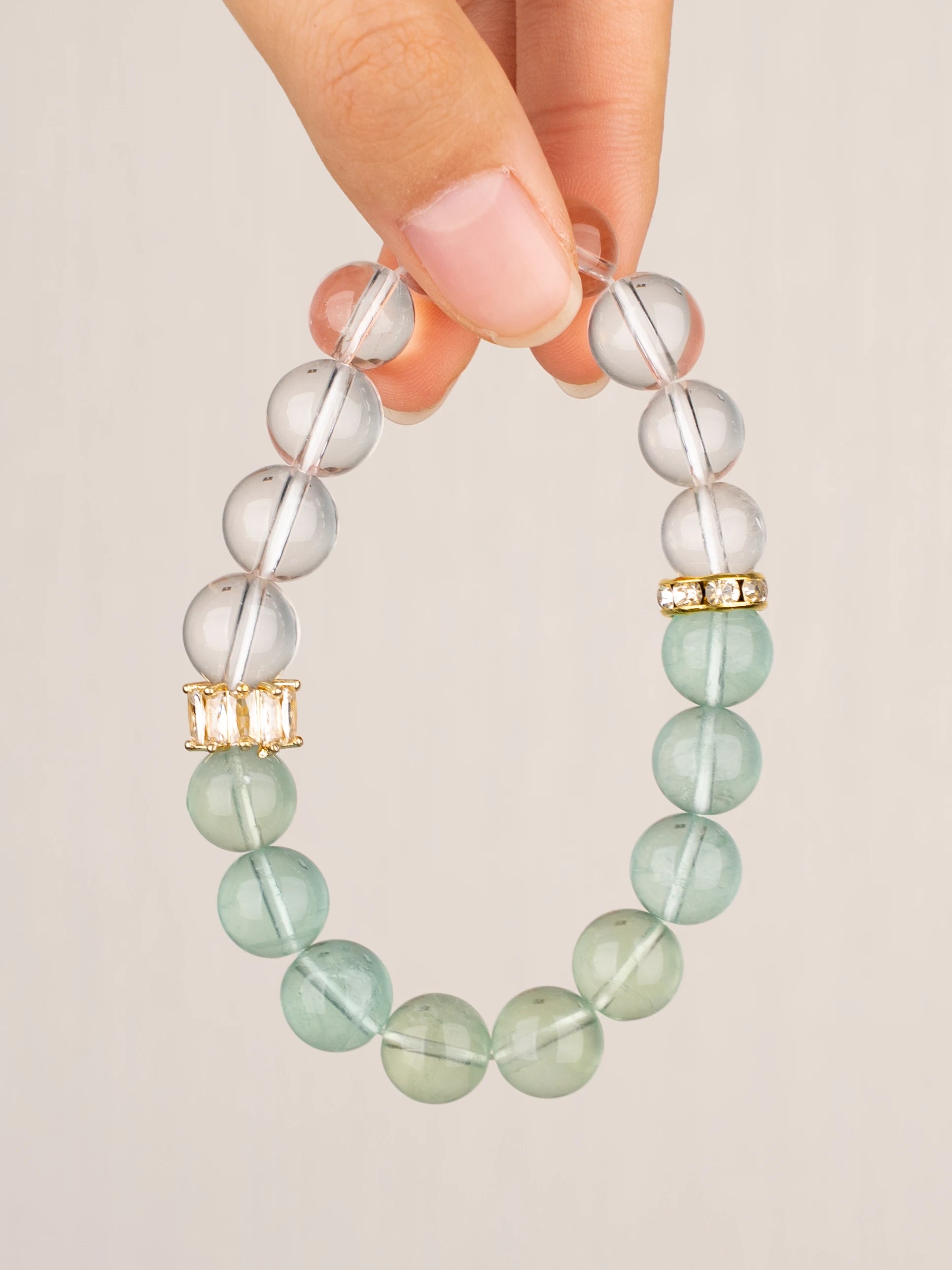 SENLLY Mind Clarity Green - Beaded Stretch Bracelet with Green Fluorite & Clear Quartz, Handmade Natural Stone Jewelry for Focus, Balance & Clean Energy