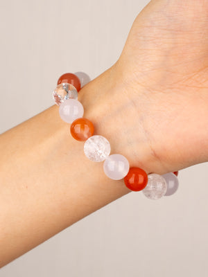 SENLLY Ember Balance - Beaded Stretch Bracelet with South Red Agate, Azeztulite & White Agate, Handcrafted Natural Stone Jewelry for Vitality, Calm & Clarity